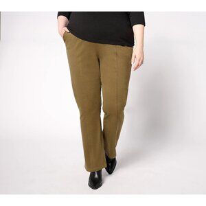 AnyBody Pants Size Small Tall Stretch Knit Twill Kick Flare Pintuck Basil Green